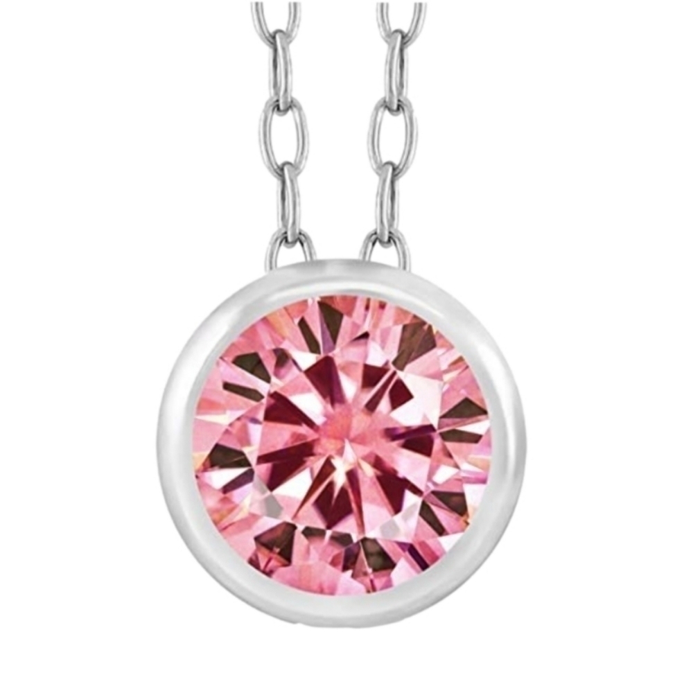 050 Ct Pink Diamond Bezel Moissanite 925 Pendant Necklace Gift Birthstone
